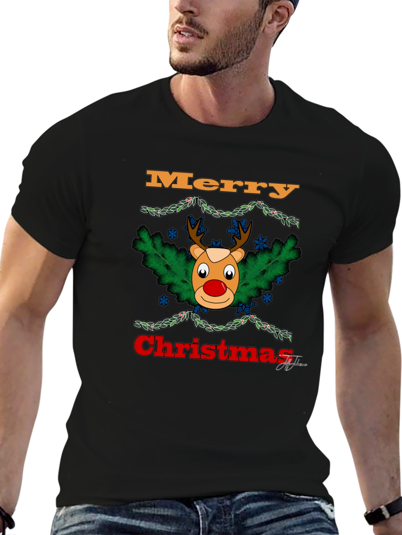 Festive Christmas Reindeer Graphic T-Shirt