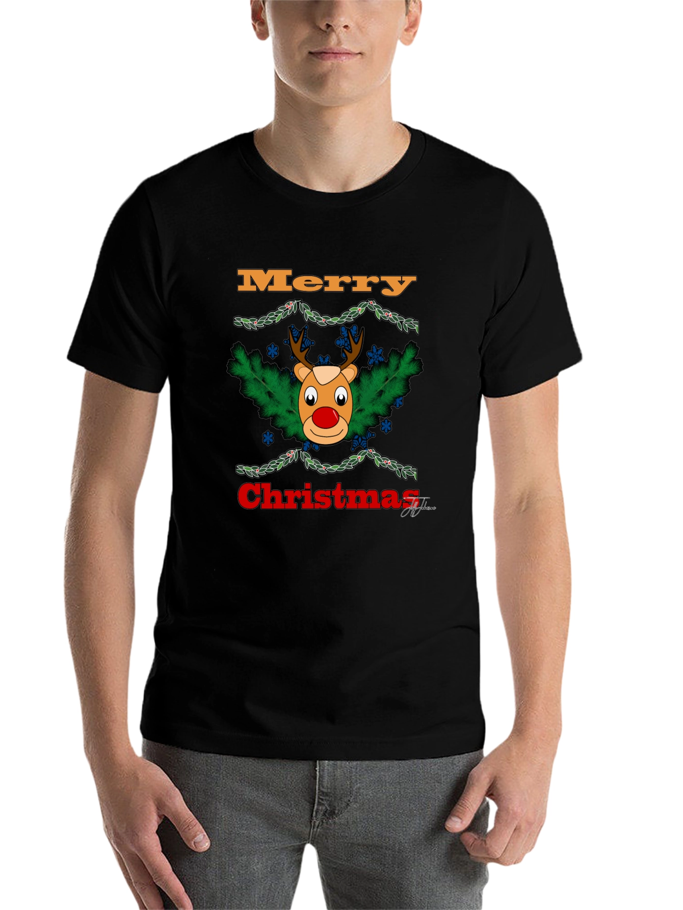 Festive Christmas Reindeer Graphic T-Shirt