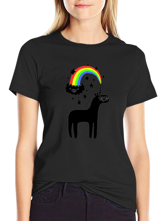 Black Unicorn Rainbow Graphic Tee - Unisex