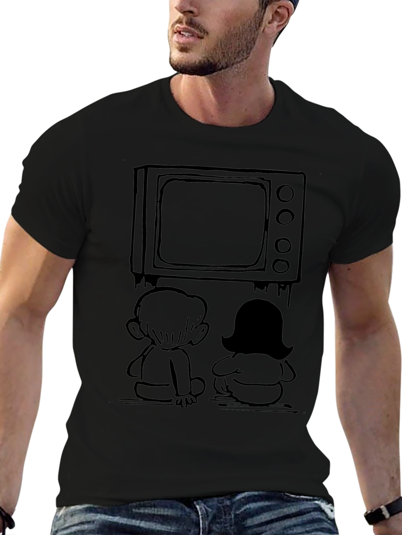 Retro TV Kids Graphic Tee - Nostalgic Black T-Shirt