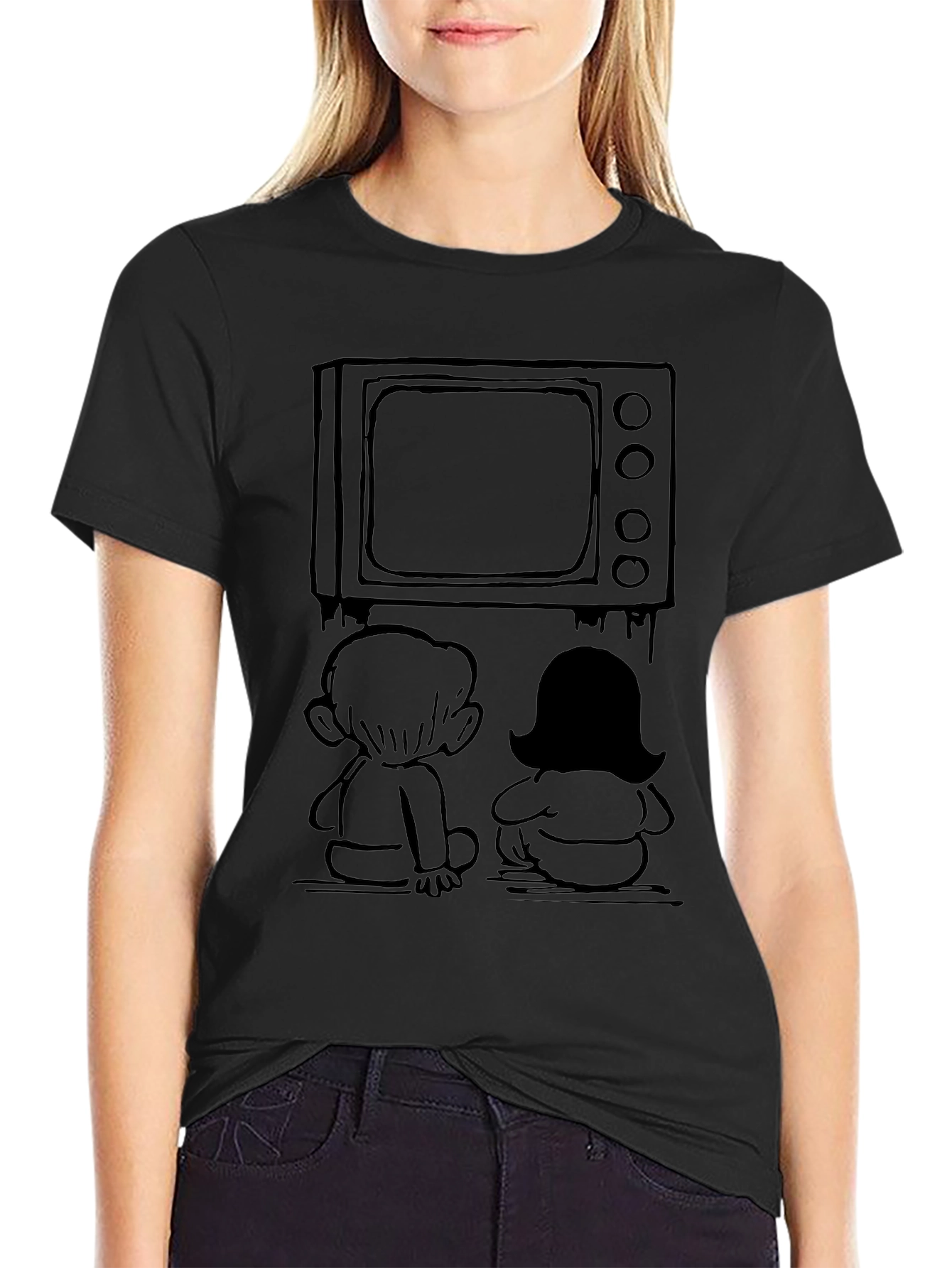 Retro TV Kids Graphic Tee - Nostalgic Black T-Shirt