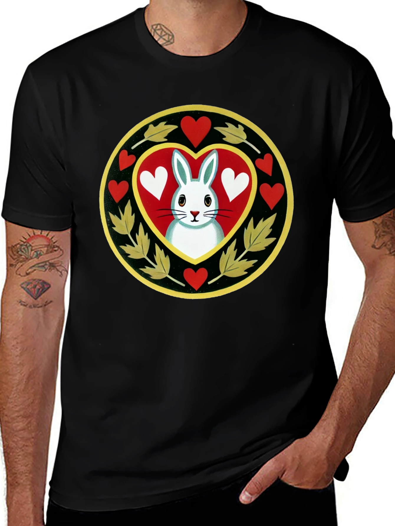 Rabbit Heart T-Shirt - Black Cotton Tee