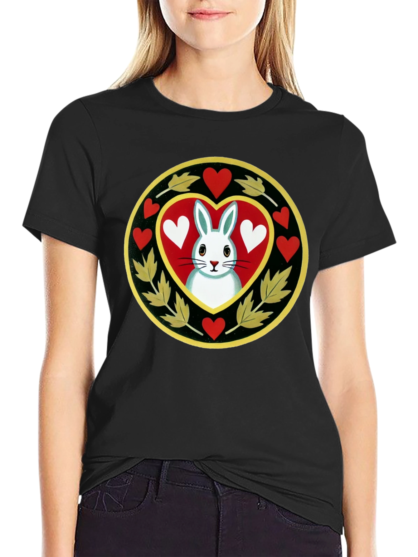 Rabbit Heart T-Shirt - Black Cotton Tee