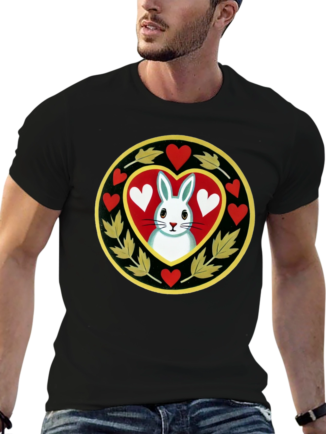 Rabbit Heart T-Shirt - Black Cotton Tee
