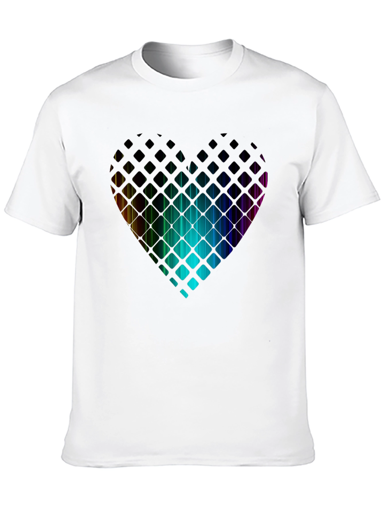 Rainbow Heart T-Shirt - Geometric Pixel Design