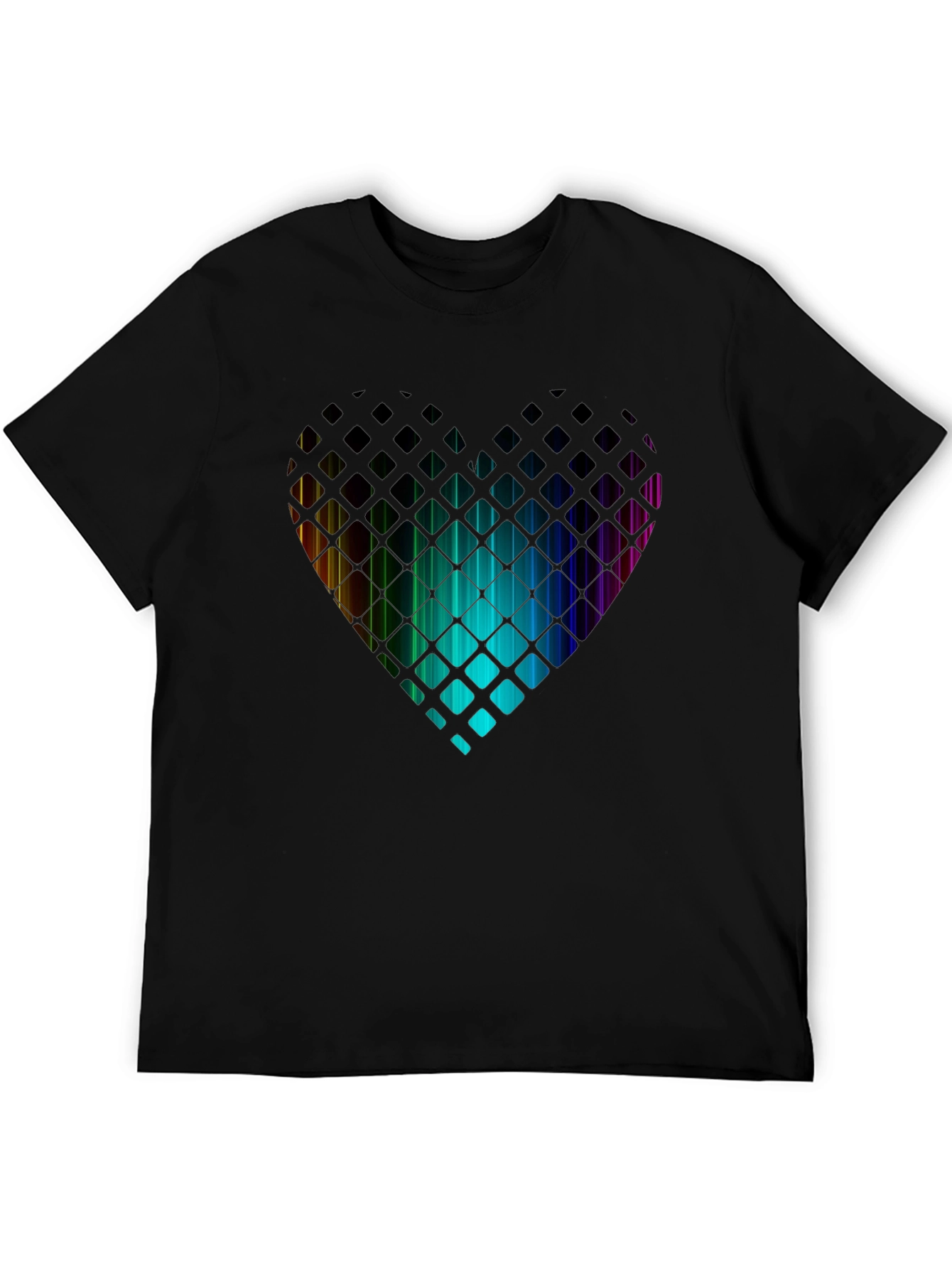 Rainbow Heart T-Shirt - Geometric Pixel Design