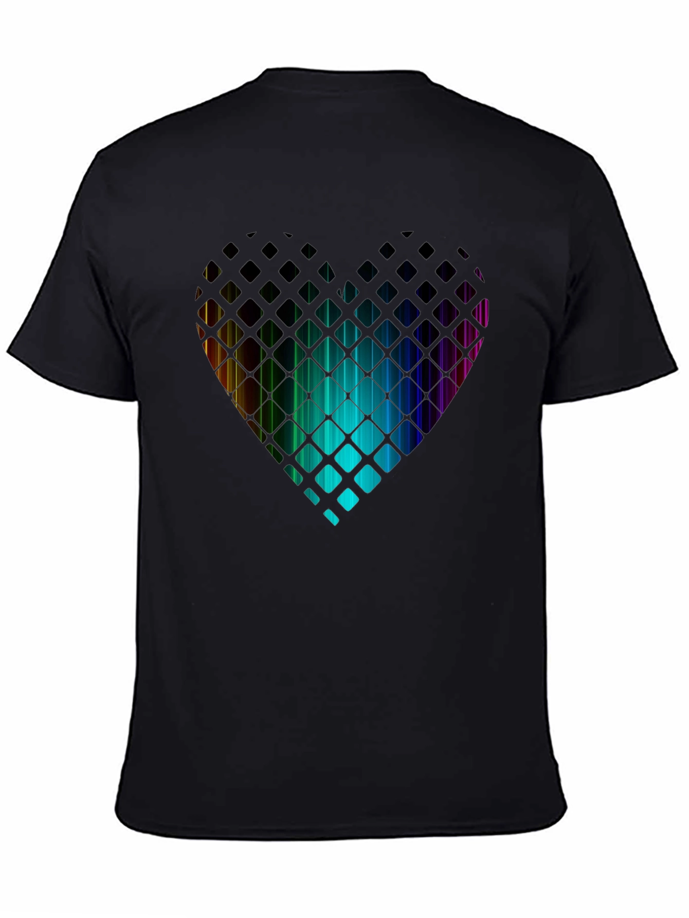 Rainbow Heart T-Shirt - Geometric Pixel Design