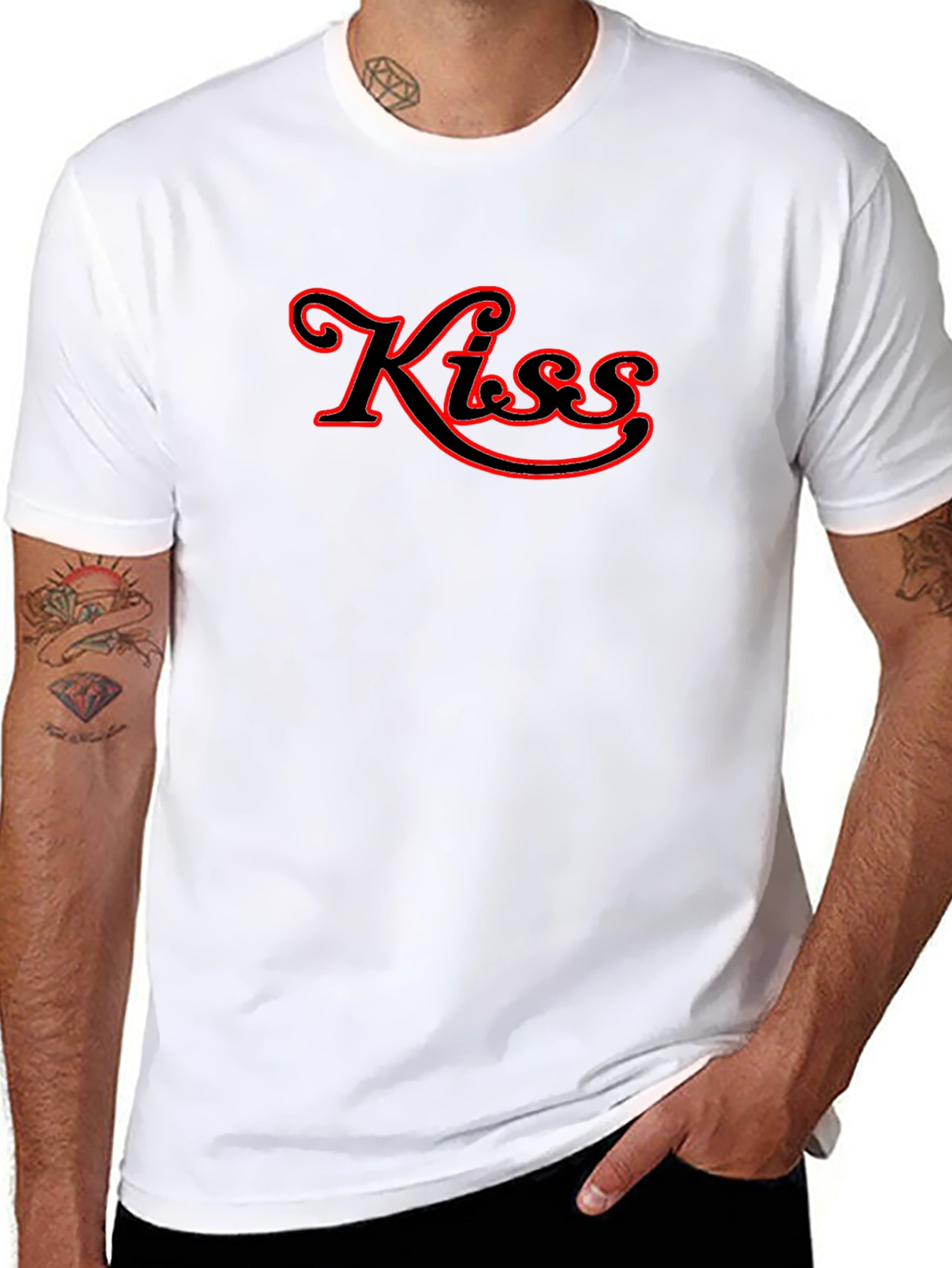 Kiss Red Outline Black T-Shirt