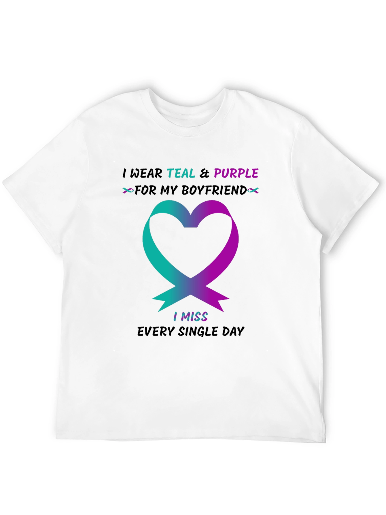 Teal and Purple Ribbon Boyfriend Memorial T-Shirt