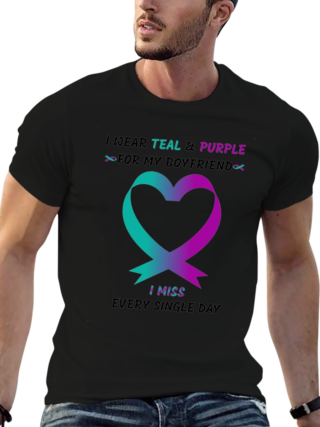 Teal and Purple Ribbon Boyfriend Memorial T-Shirt