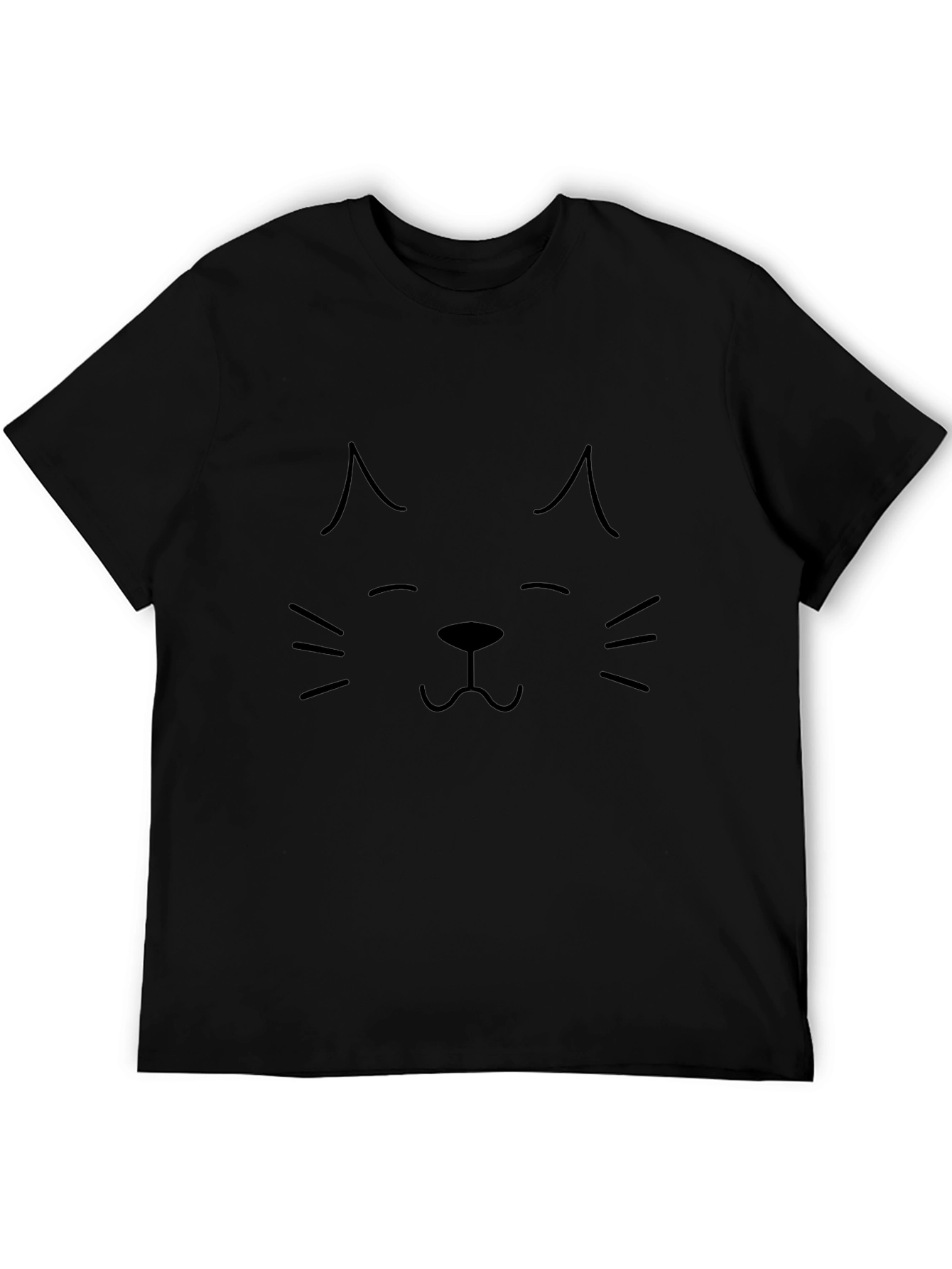 Cute Cat Face Graphic Black T-Shirt