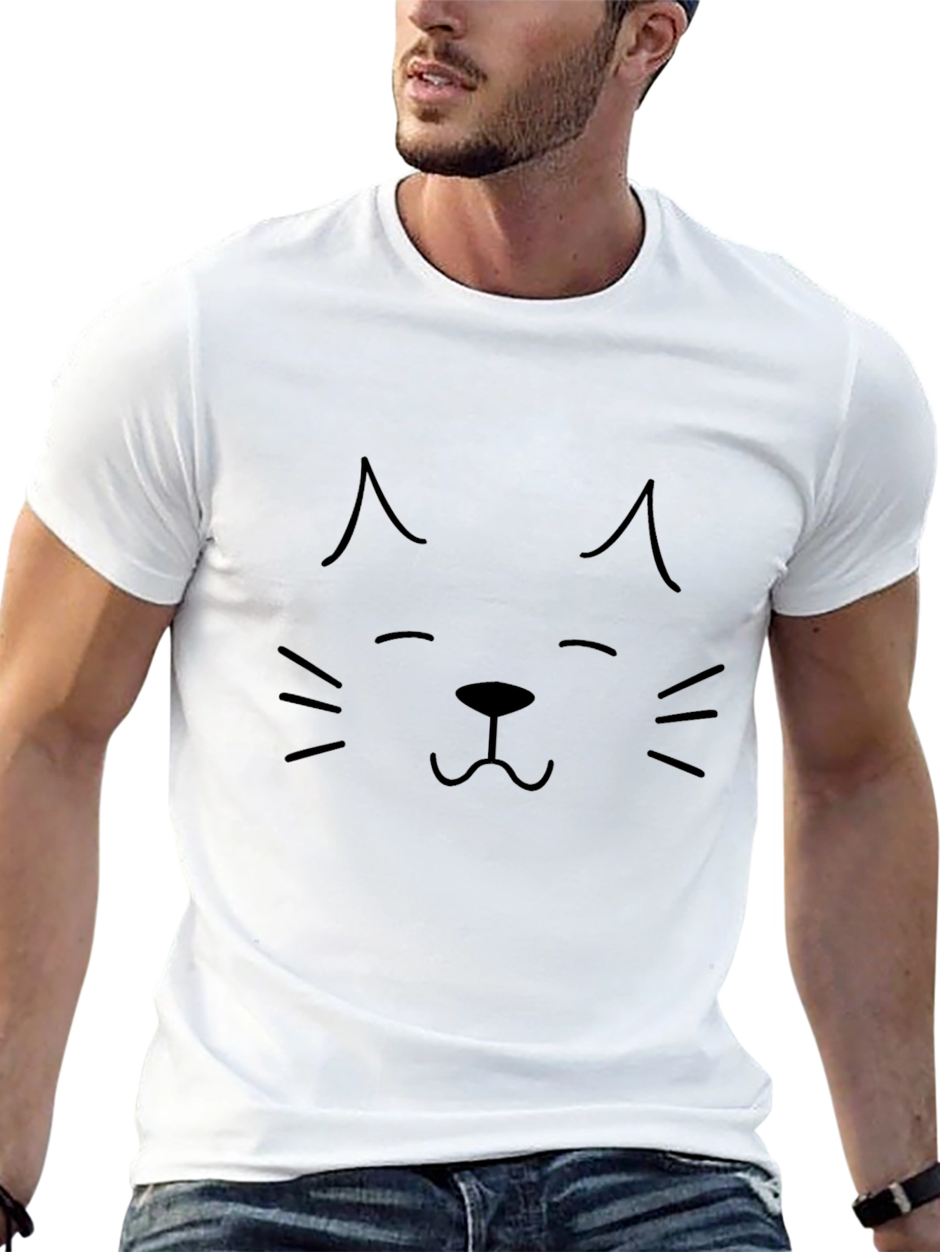 Cute Cat Face Graphic Black T-Shirt