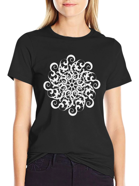 Black T-Shirt with White Mandala Design