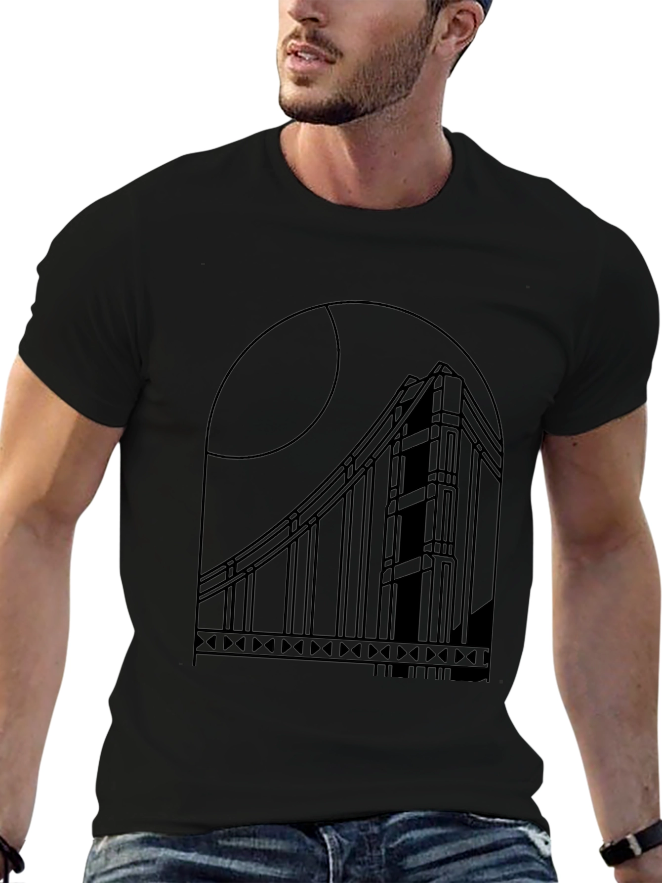 Geometric Bridge Graphic Tee - Black