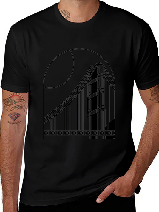 Geometric Bridge Graphic Tee - Black