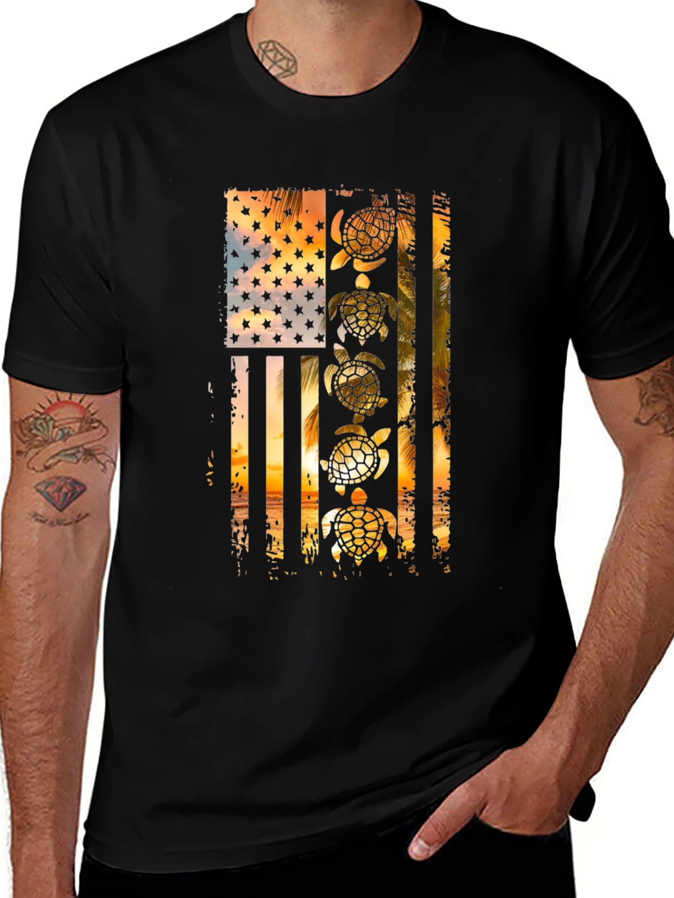 American Flag Sea Turtle Graphic Tee