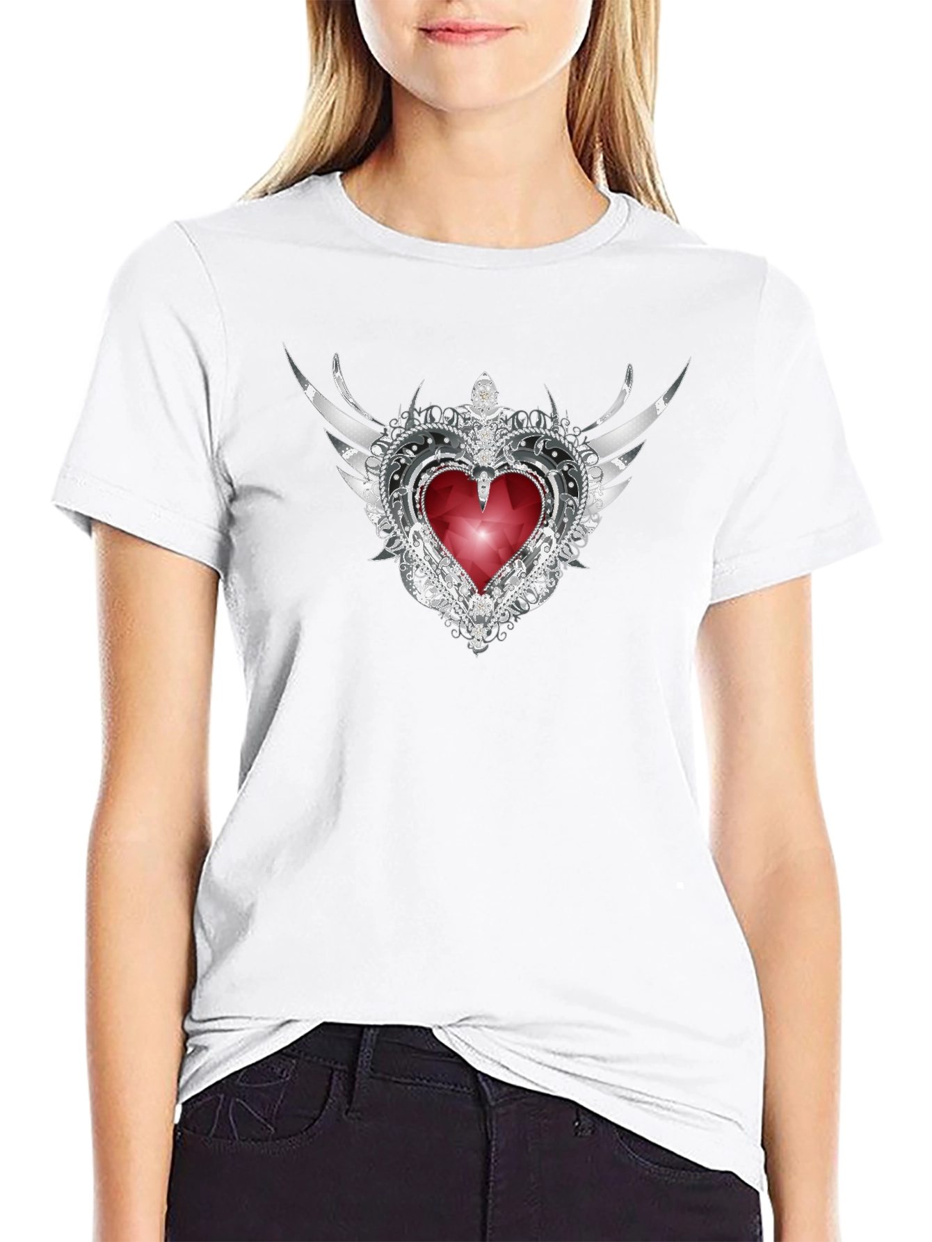 Winged Heart Gem Graphic Tee - Stylish & Unique
