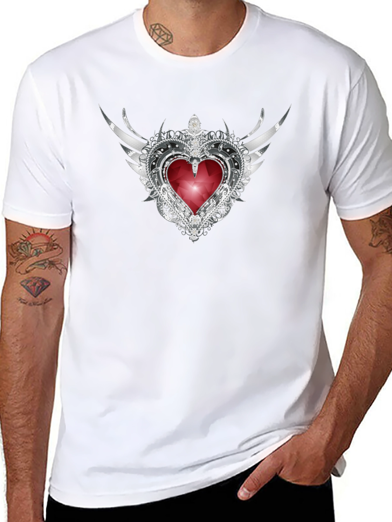 Winged Heart Gem Graphic Tee - Stylish & Unique
