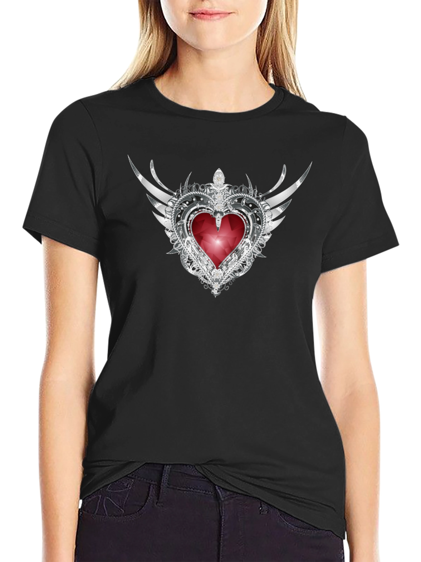 Winged Heart Gem Graphic Tee - Stylish & Unique