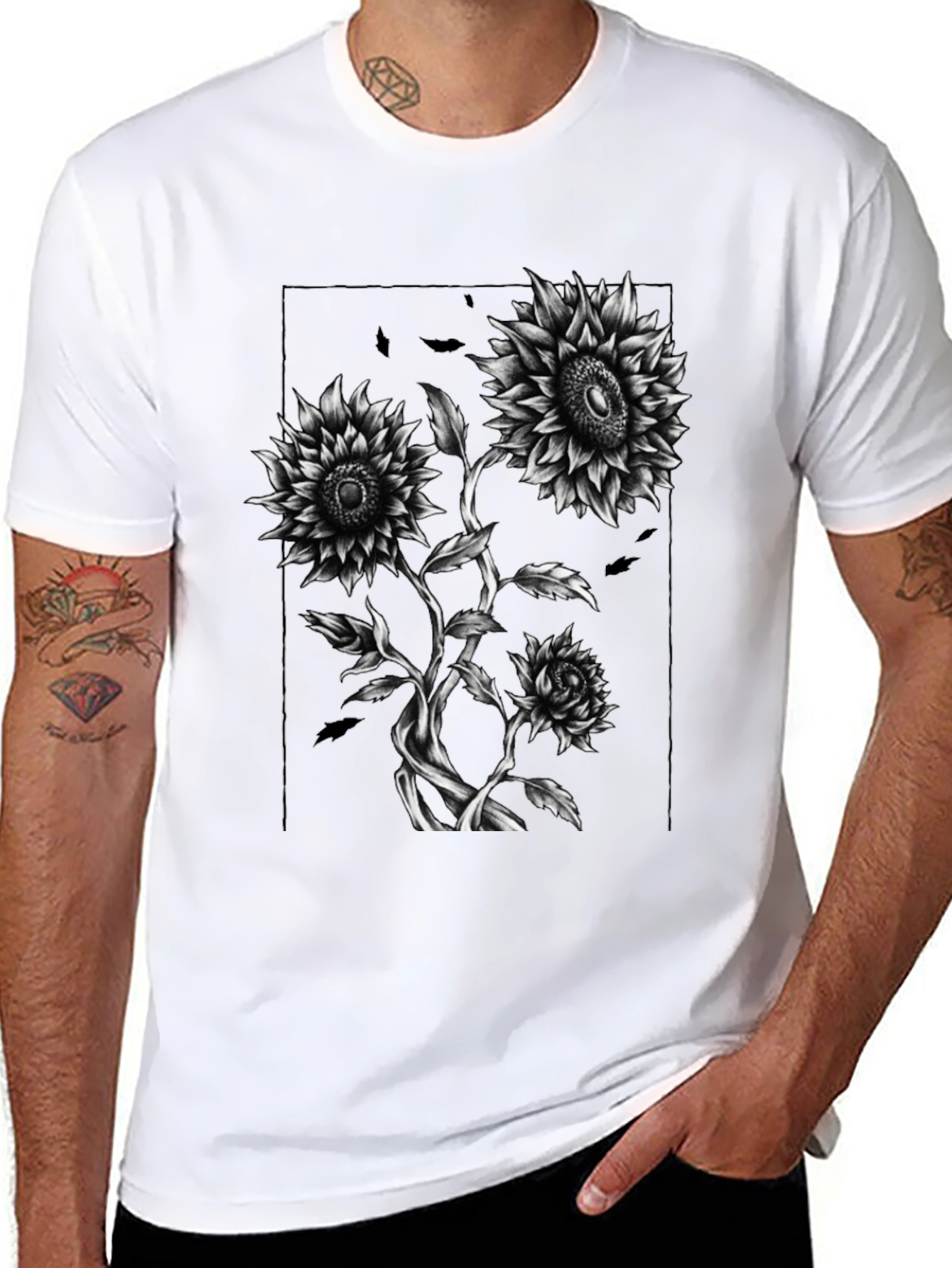 Sunflower Graphic Print Black T-Shirt