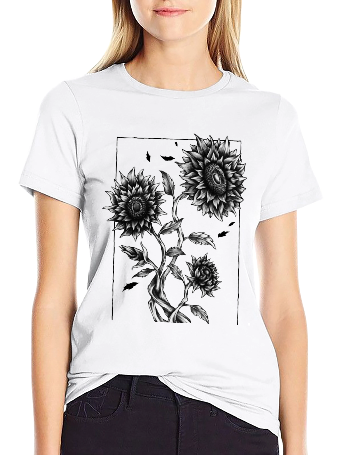 Sunflower Graphic Print Black T-Shirt