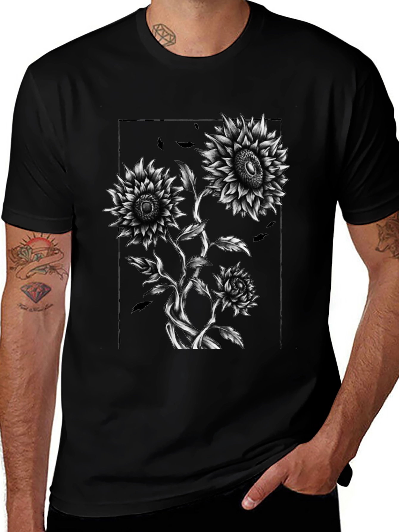 Sunflower Graphic Print Black T-Shirt