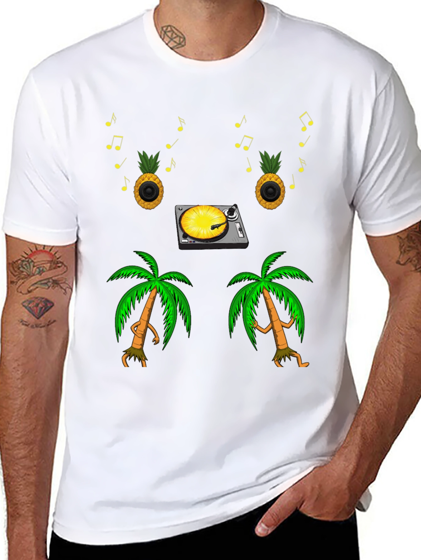 Tropical Vibe T-Shirt: Pineapple DJ & Palm Tree Dance