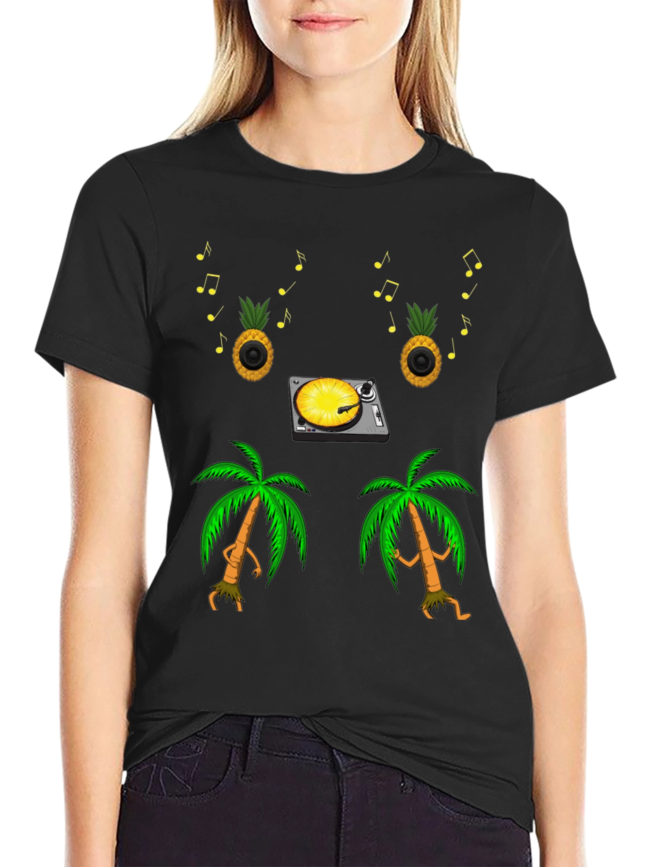 Tropical Vibe T-Shirt: Pineapple DJ & Palm Tree Dance