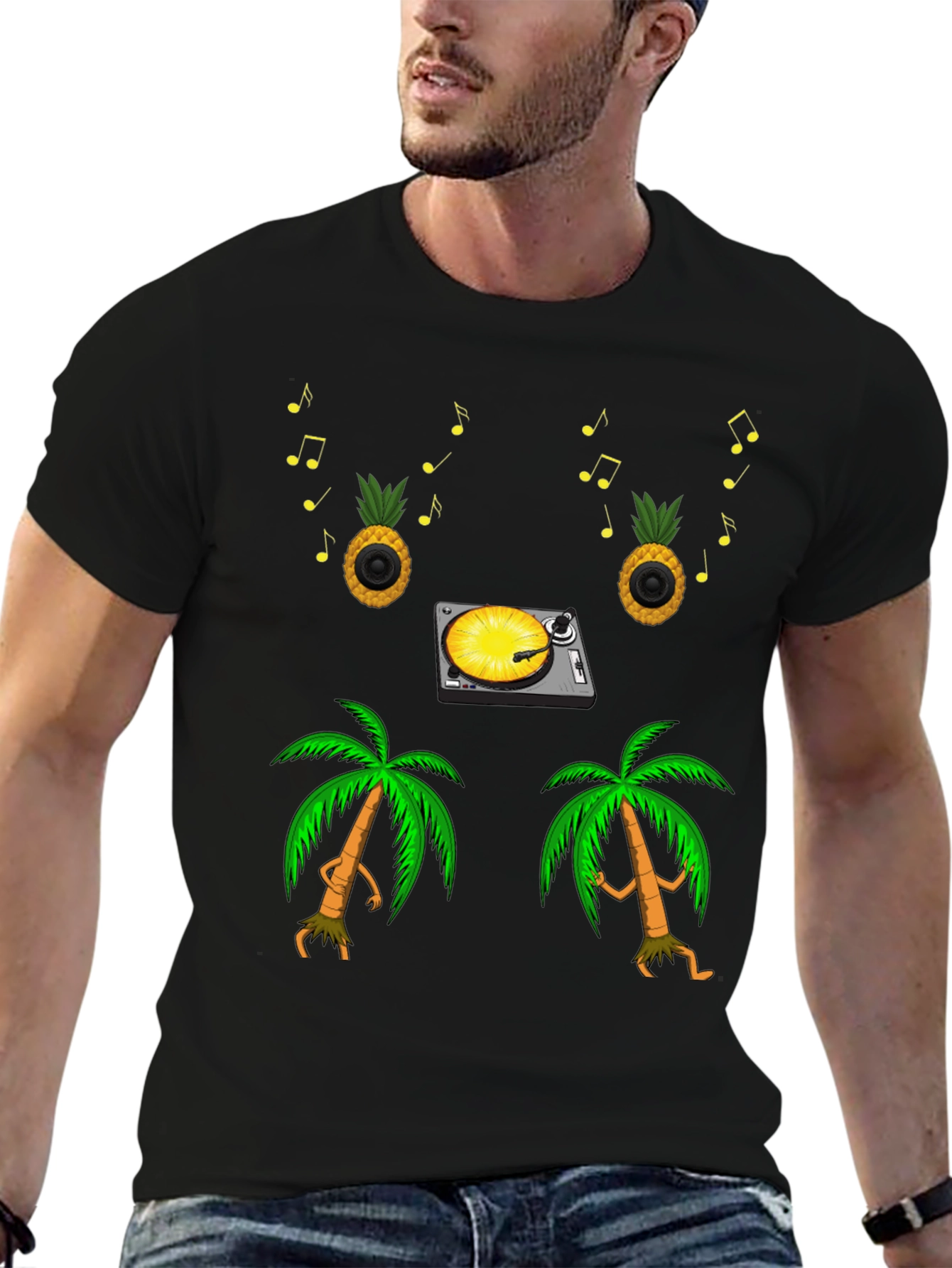 Tropical Vibe T-Shirt: Pineapple DJ & Palm Tree Dance