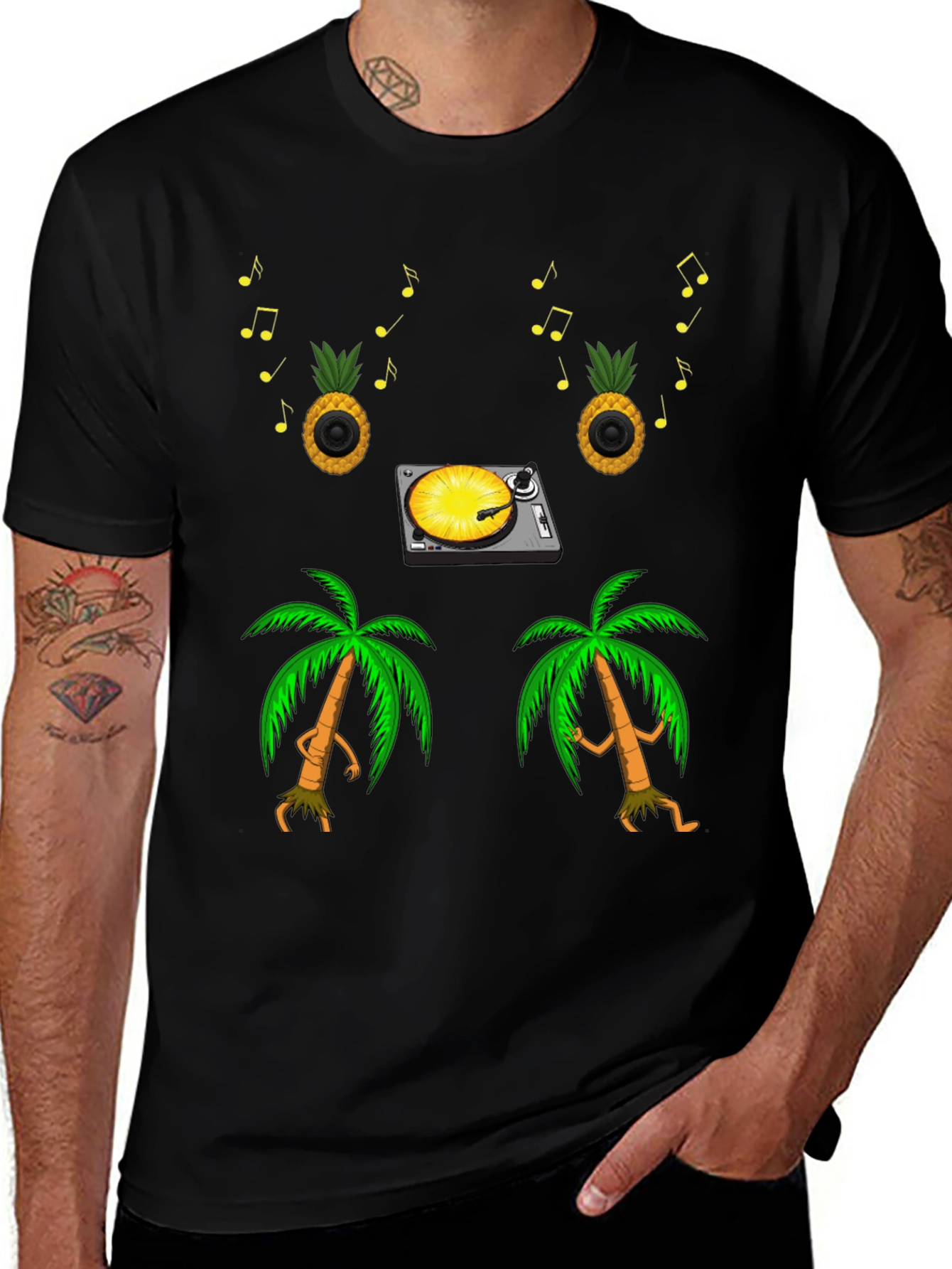 Tropical Vibe T-Shirt: Pineapple DJ & Palm Tree Dance