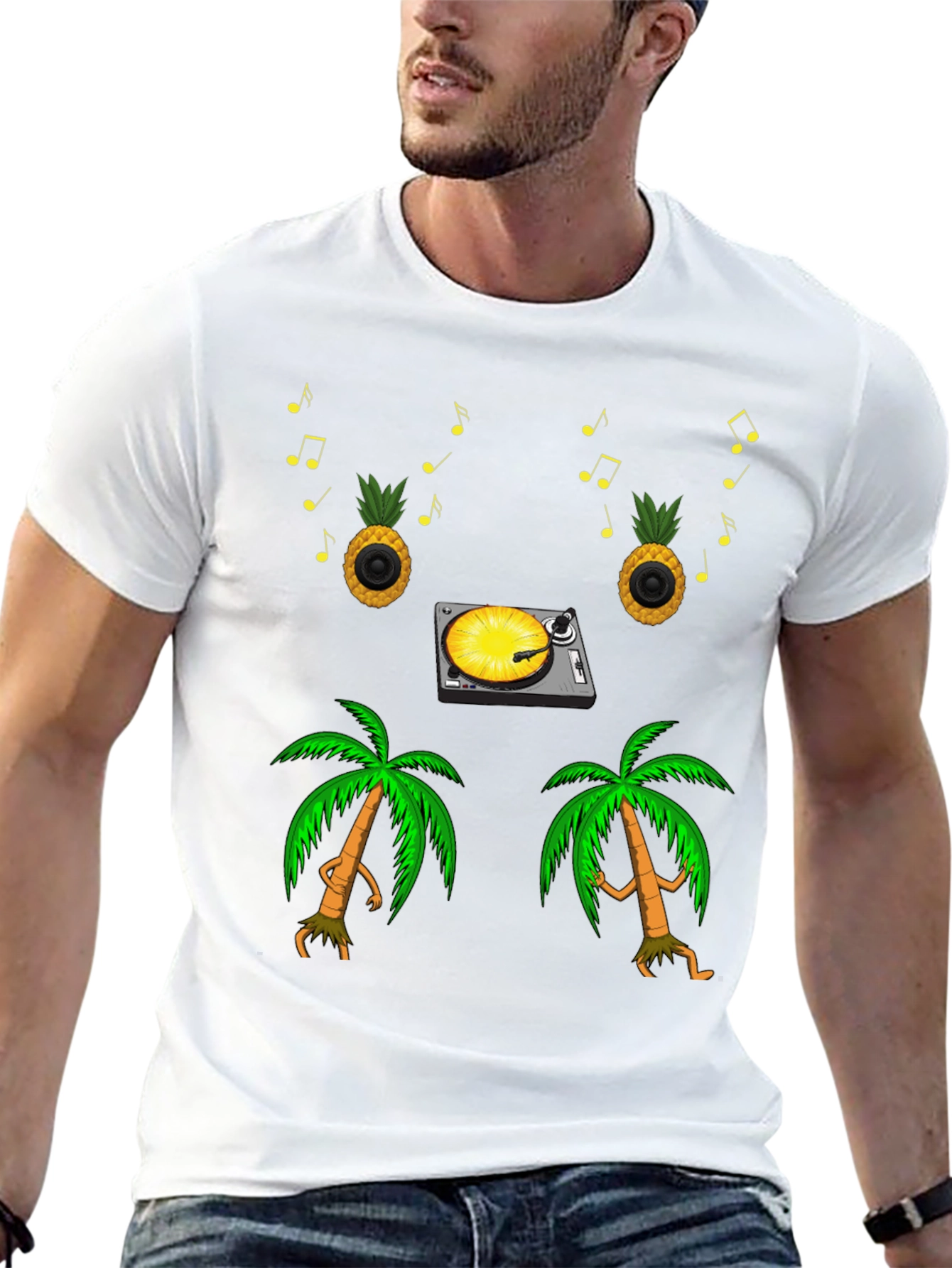 Tropical Vibe T-Shirt: Pineapple DJ & Palm Tree Dance