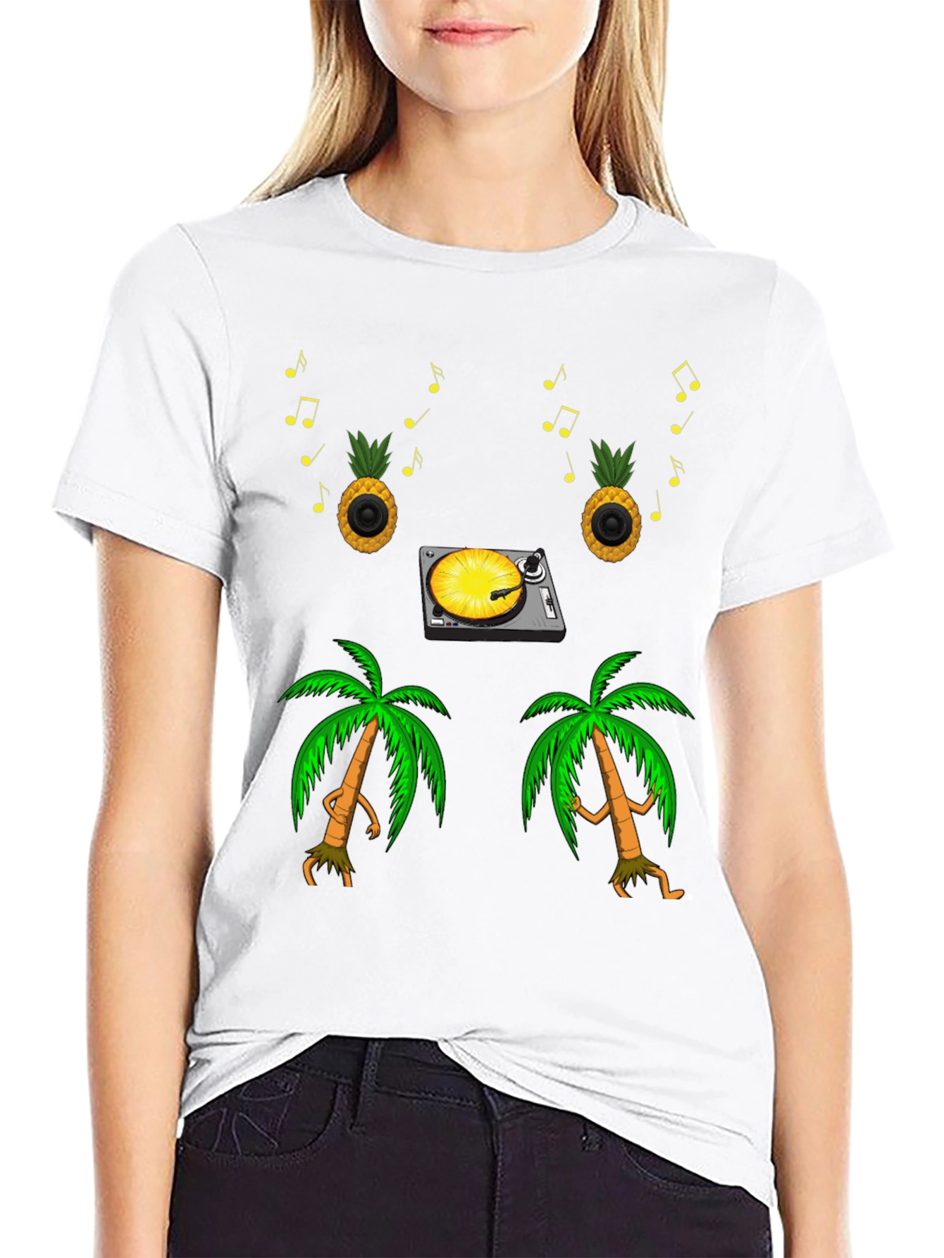 Tropical Vibe T-Shirt: Pineapple DJ & Palm Tree Dance