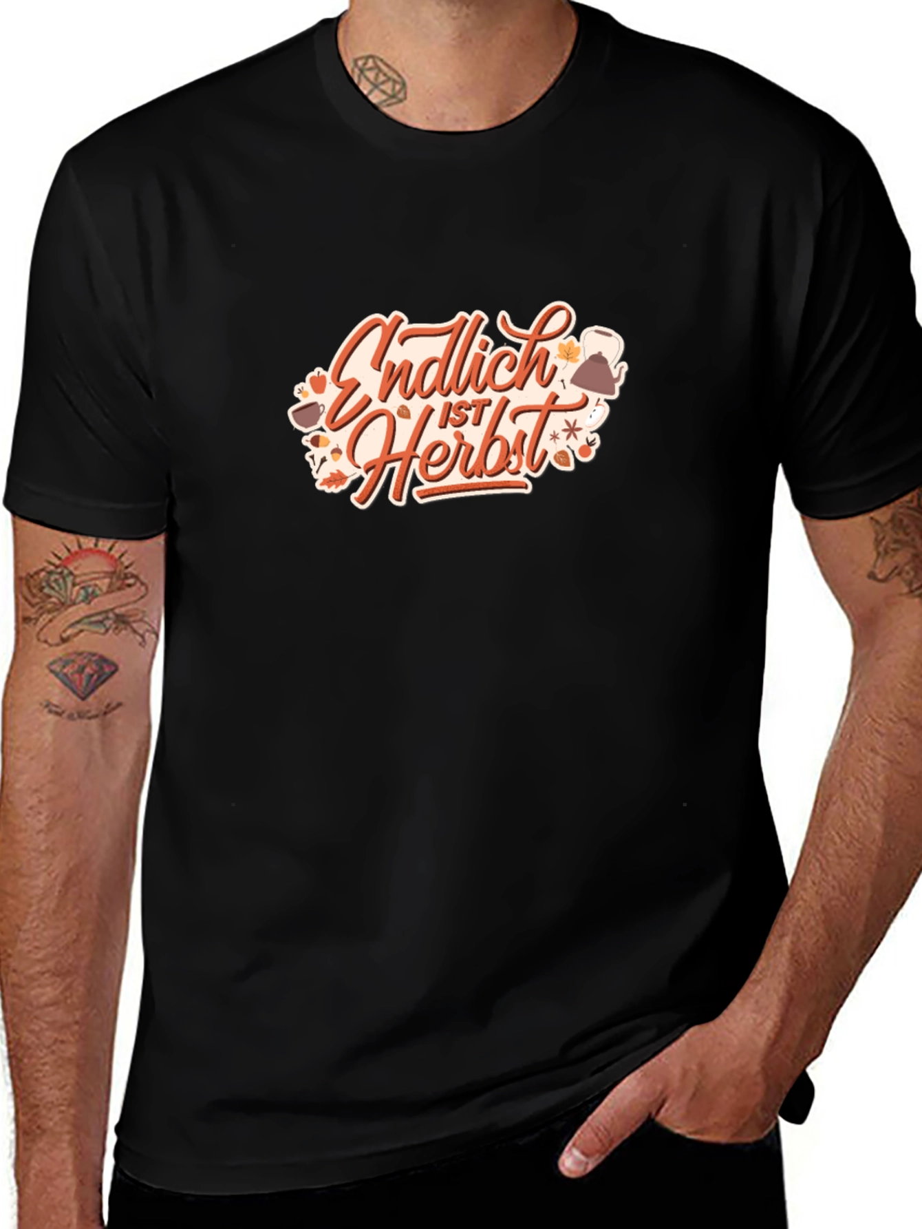 Autumn Is Here Graphic Tee - Black Cotton T-Shirt