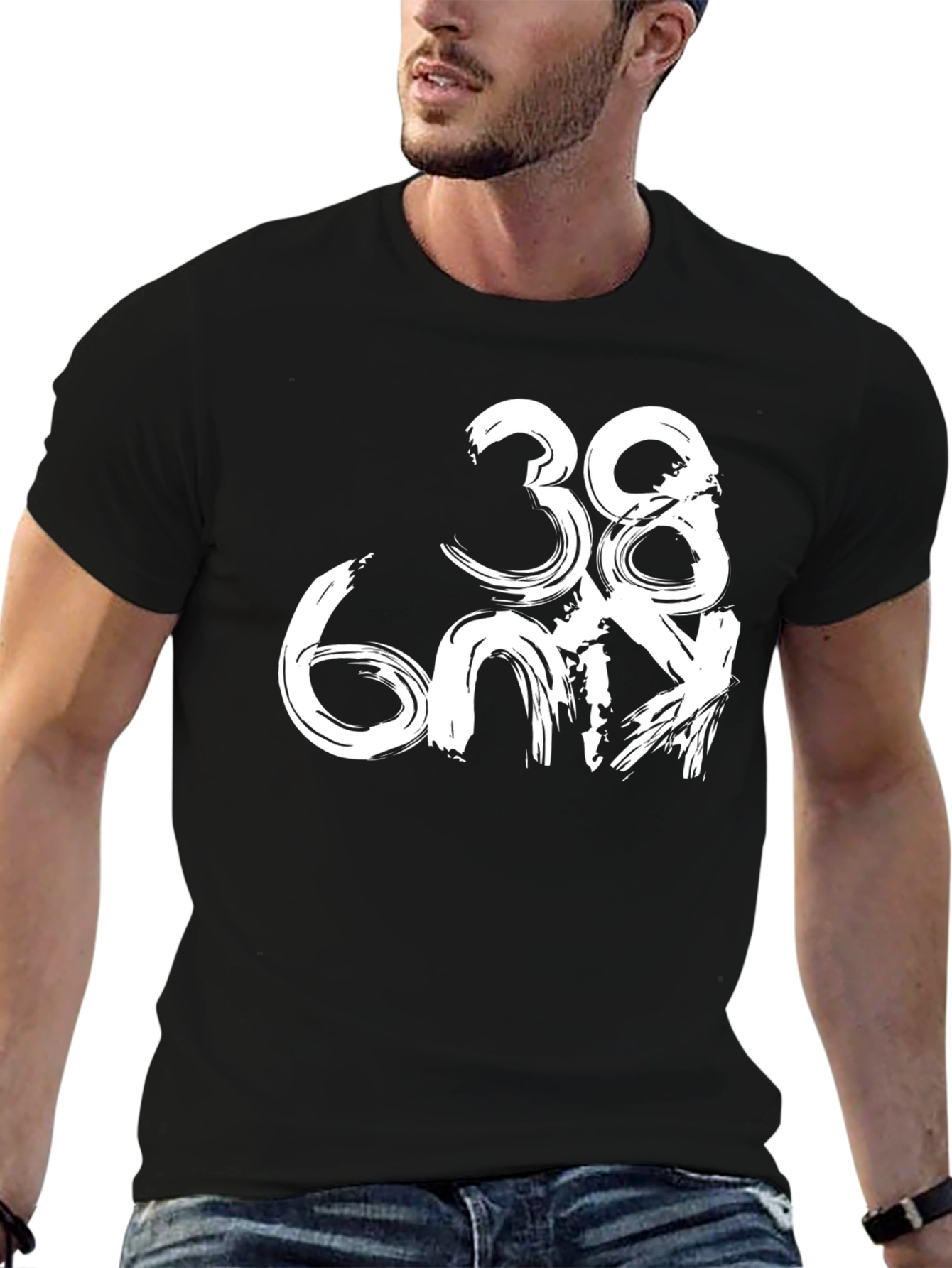 Trendy Black T-Shirt with Unique Brushstroke Number Design
