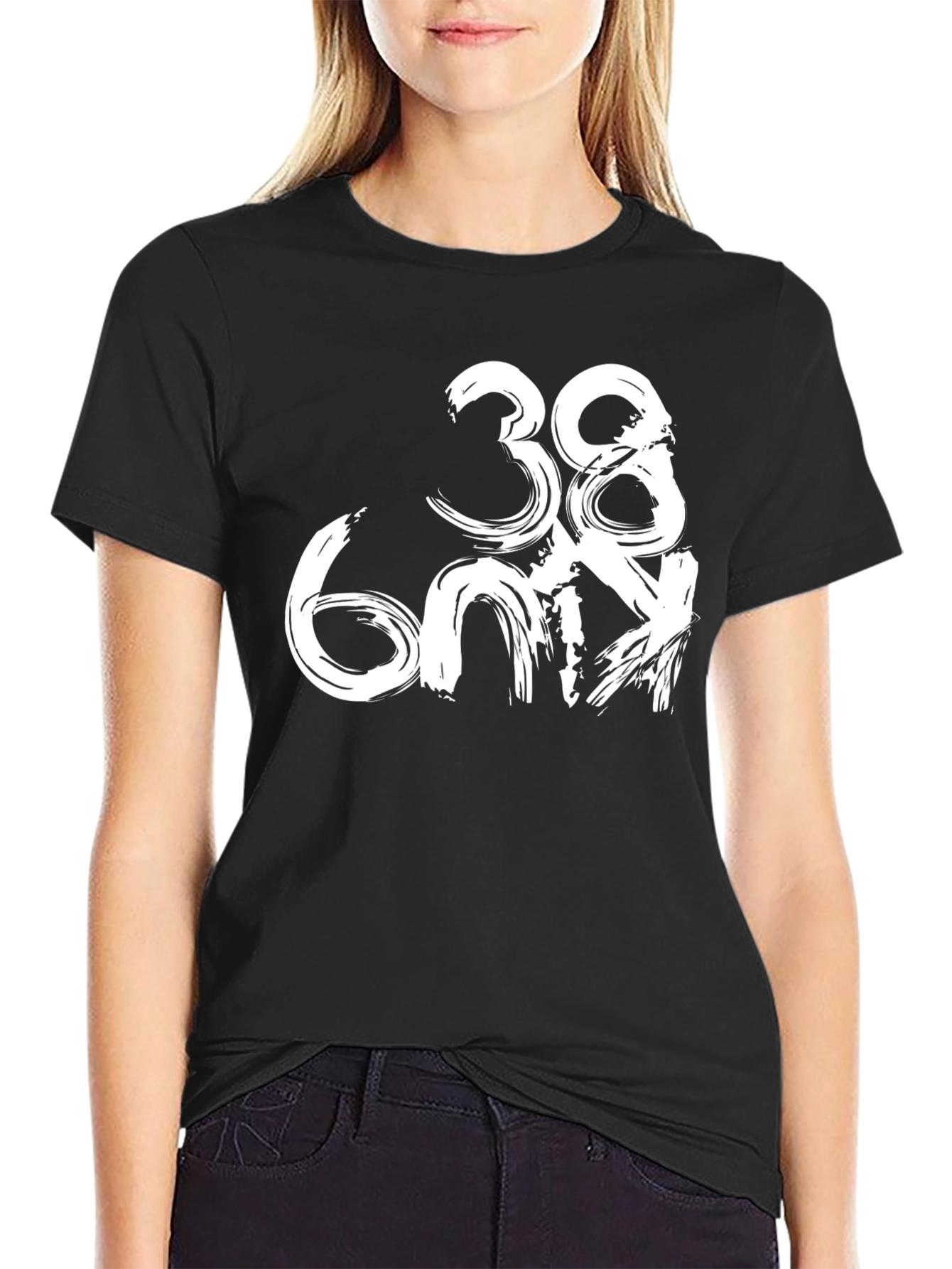 Trendy Black T-Shirt with Unique Brushstroke Number Design