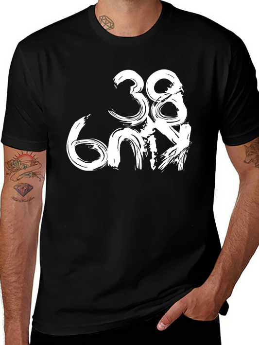 Trendy Black T-Shirt with Unique Brushstroke Number Design