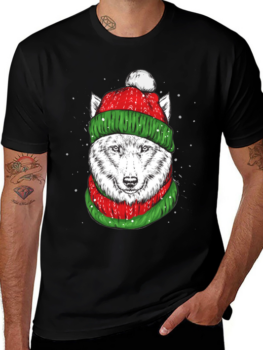 Festive Wolf Graphic Tee - Holiday Apparel