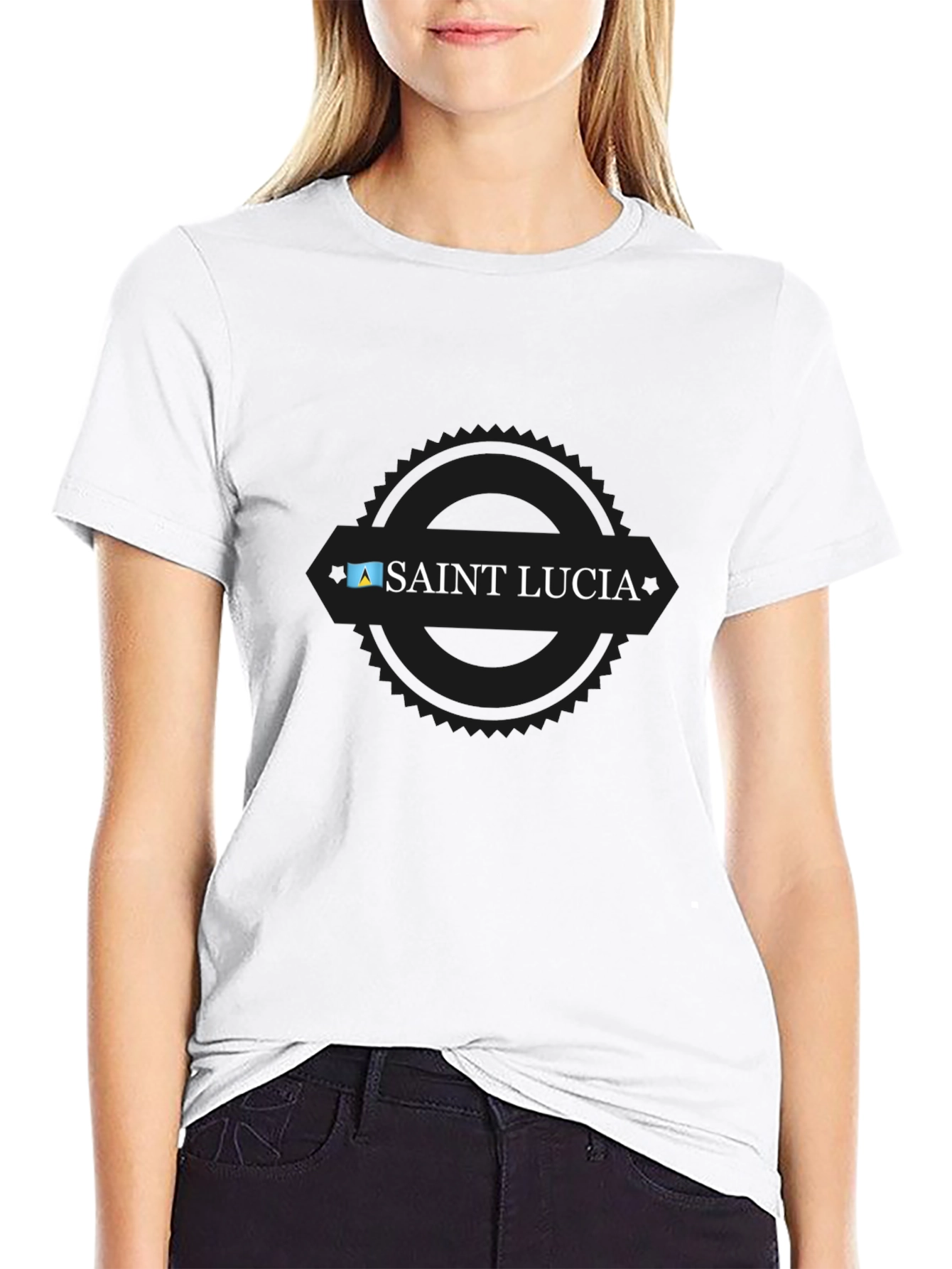 Saint Lucia Flag Graphic Black T-Shirt