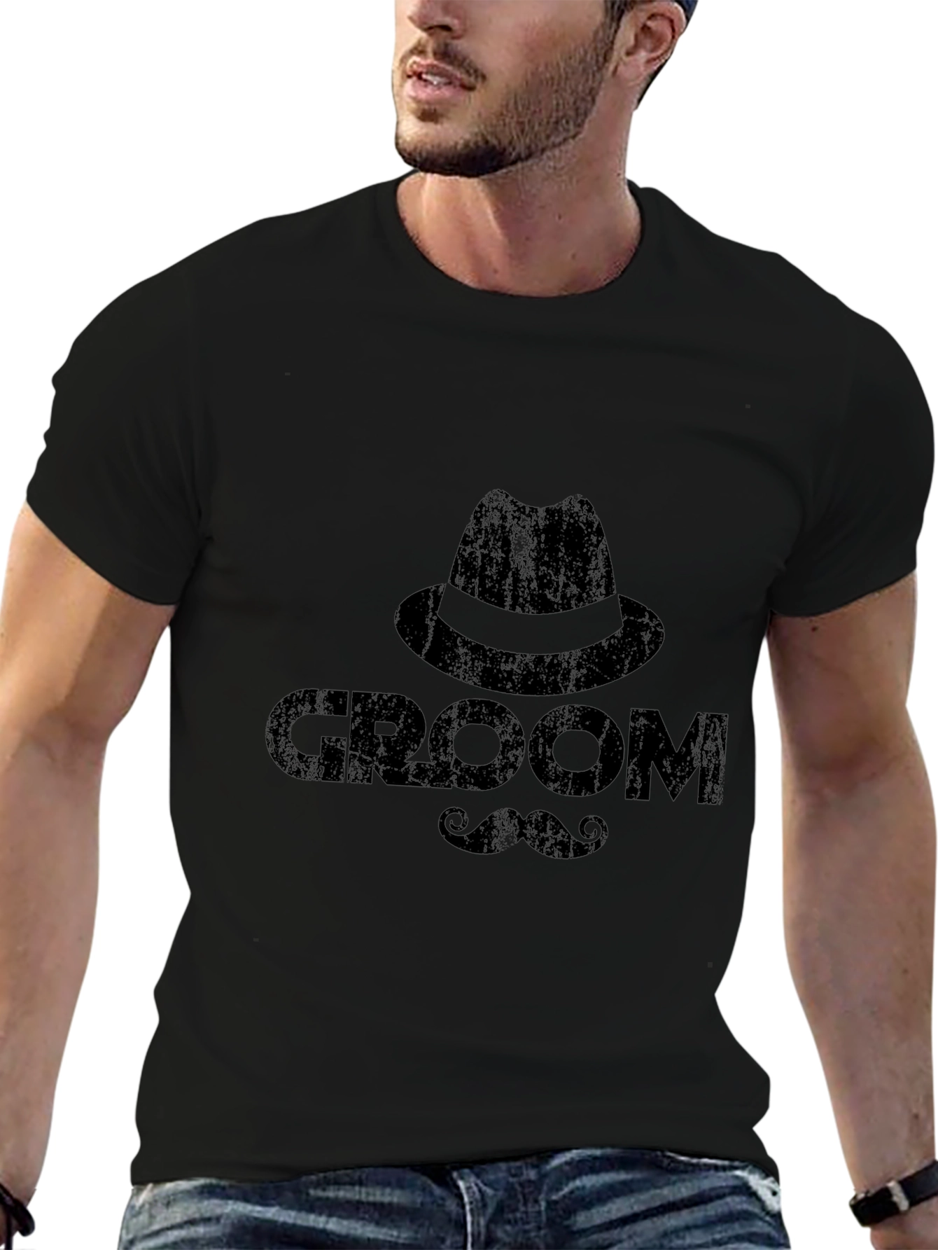 Groom T-Shirt - Hat & Mustache Design