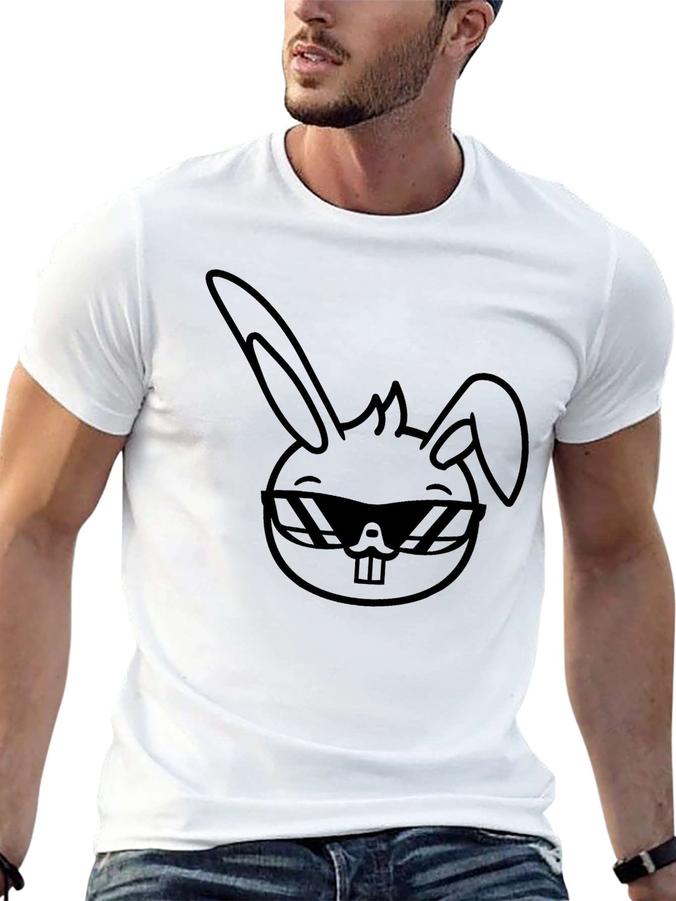 Cool Bunny Graphic Tee - Black Cotton T-Shirt