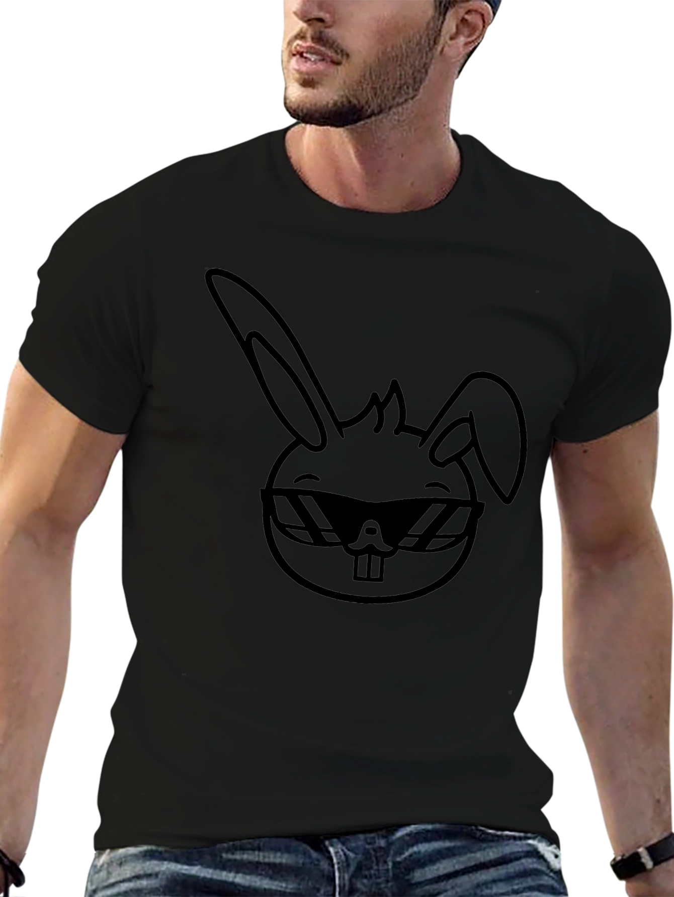 Cool Bunny Graphic Tee - Black Cotton T-Shirt