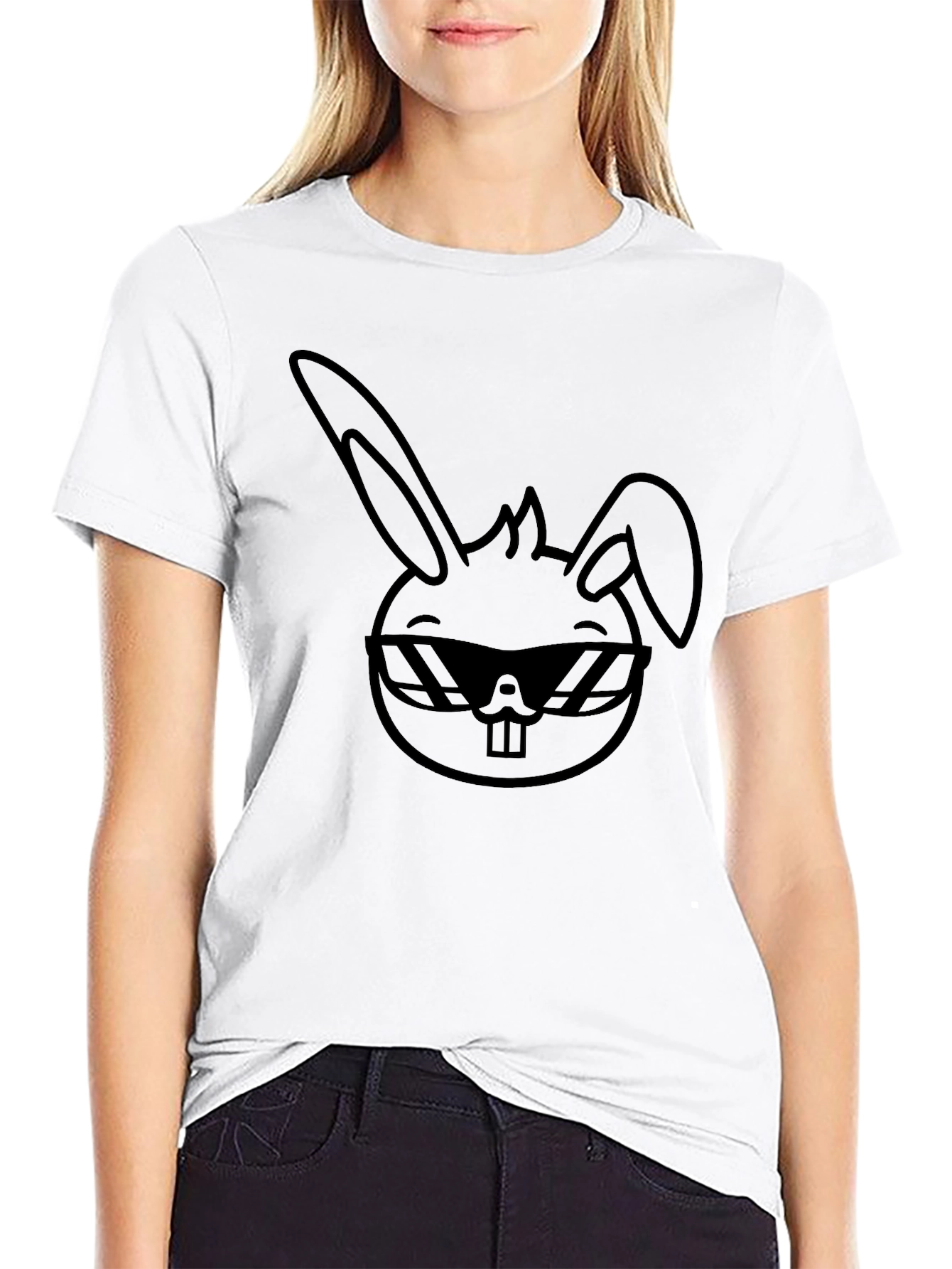 Cool Bunny Graphic Tee - Black Cotton T-Shirt