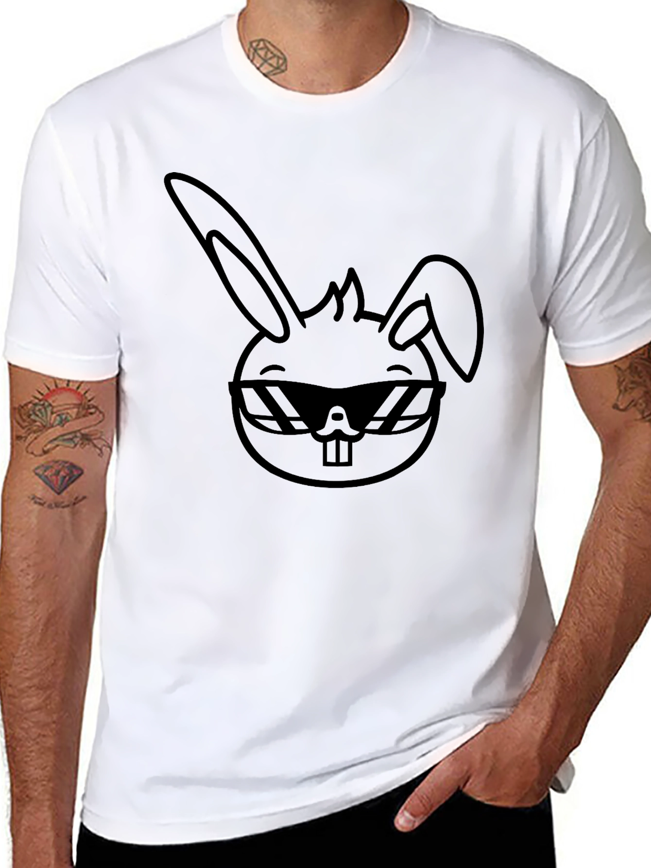 Cool Bunny Graphic Tee - Black Cotton T-Shirt