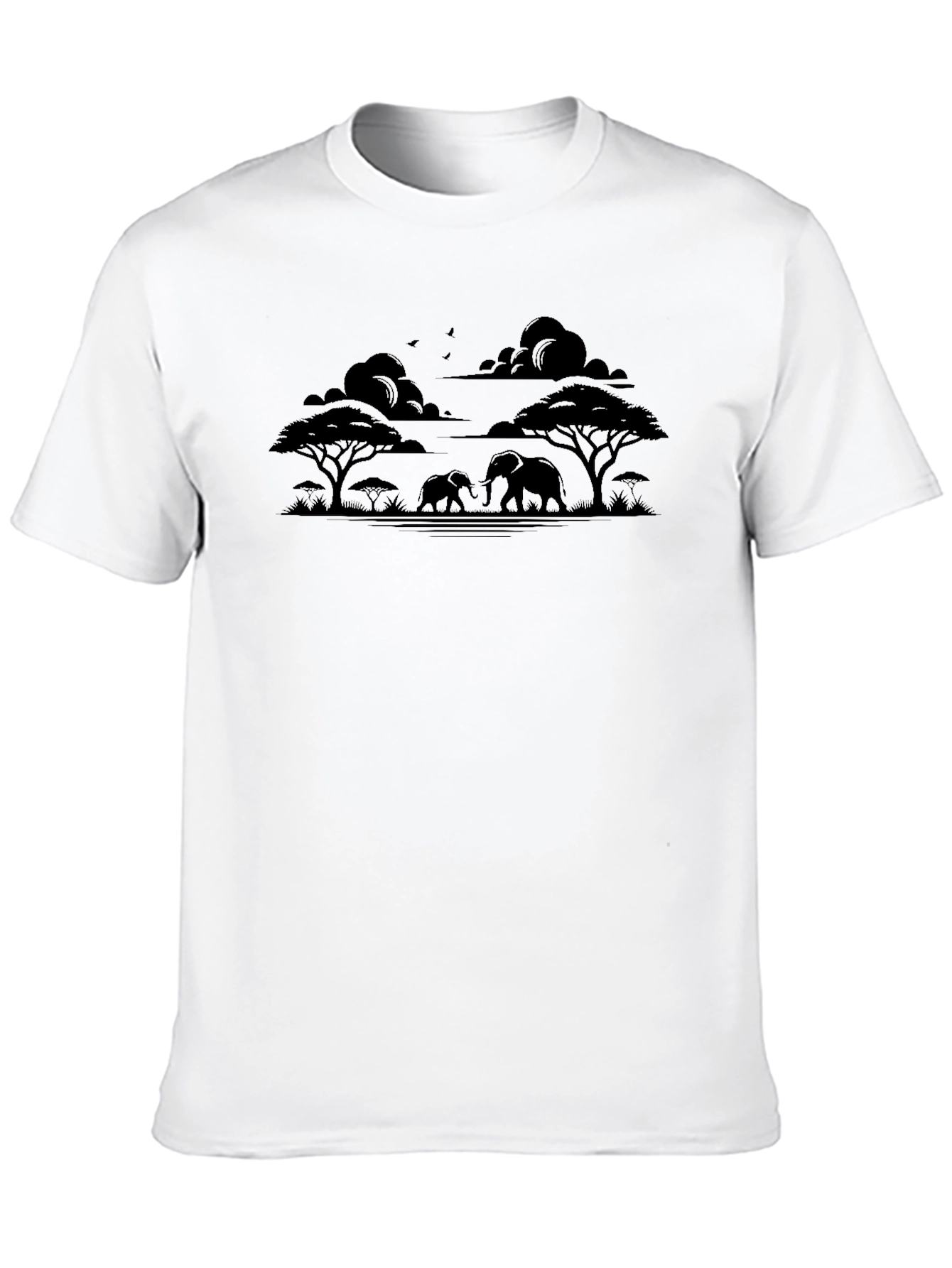 Savanna Elephant Silhouette Black T-Shirt