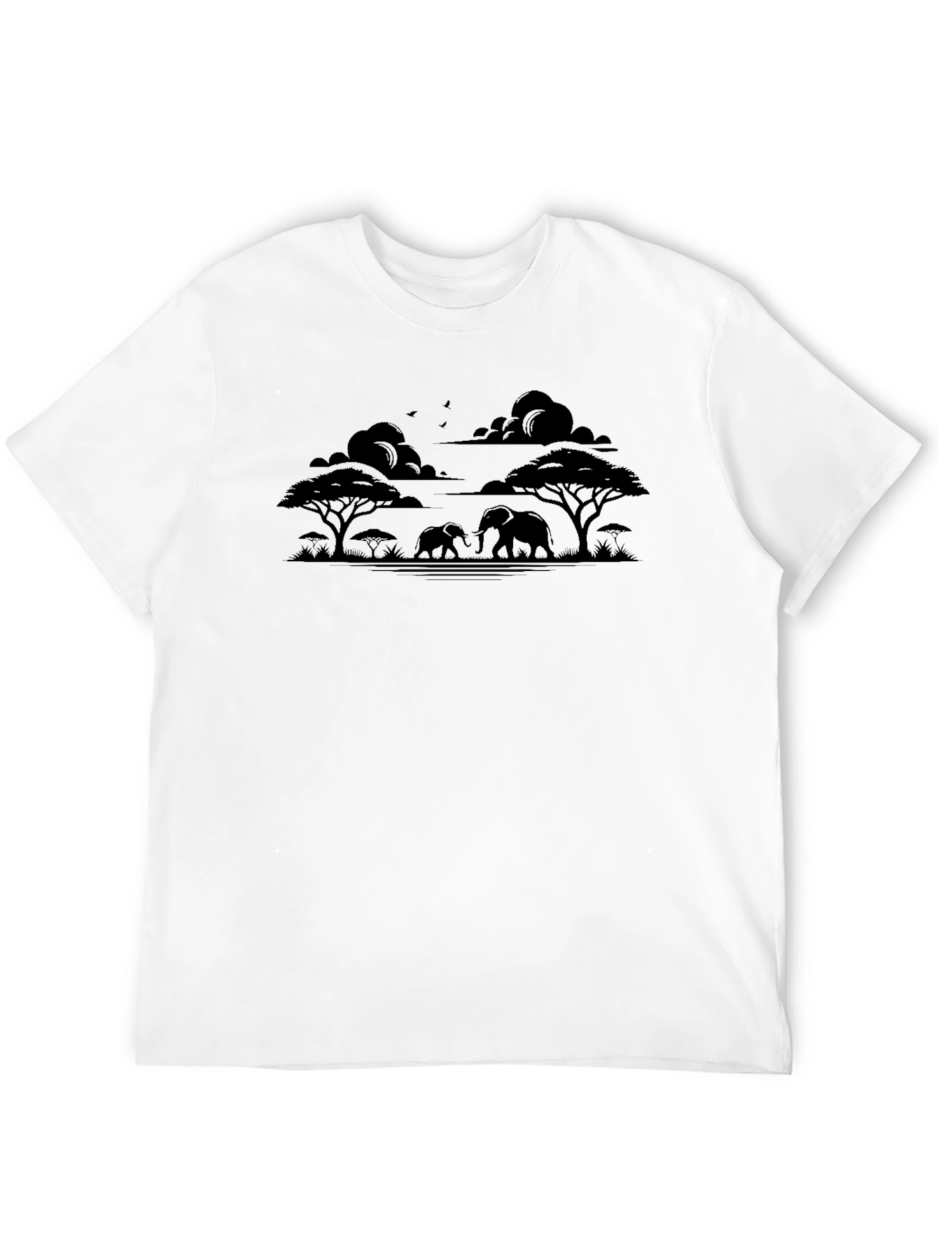 Savanna Elephant Silhouette Black T-Shirt