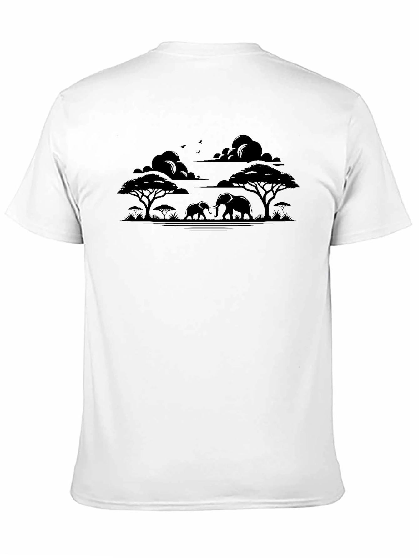 Savanna Elephant Silhouette Black T-Shirt