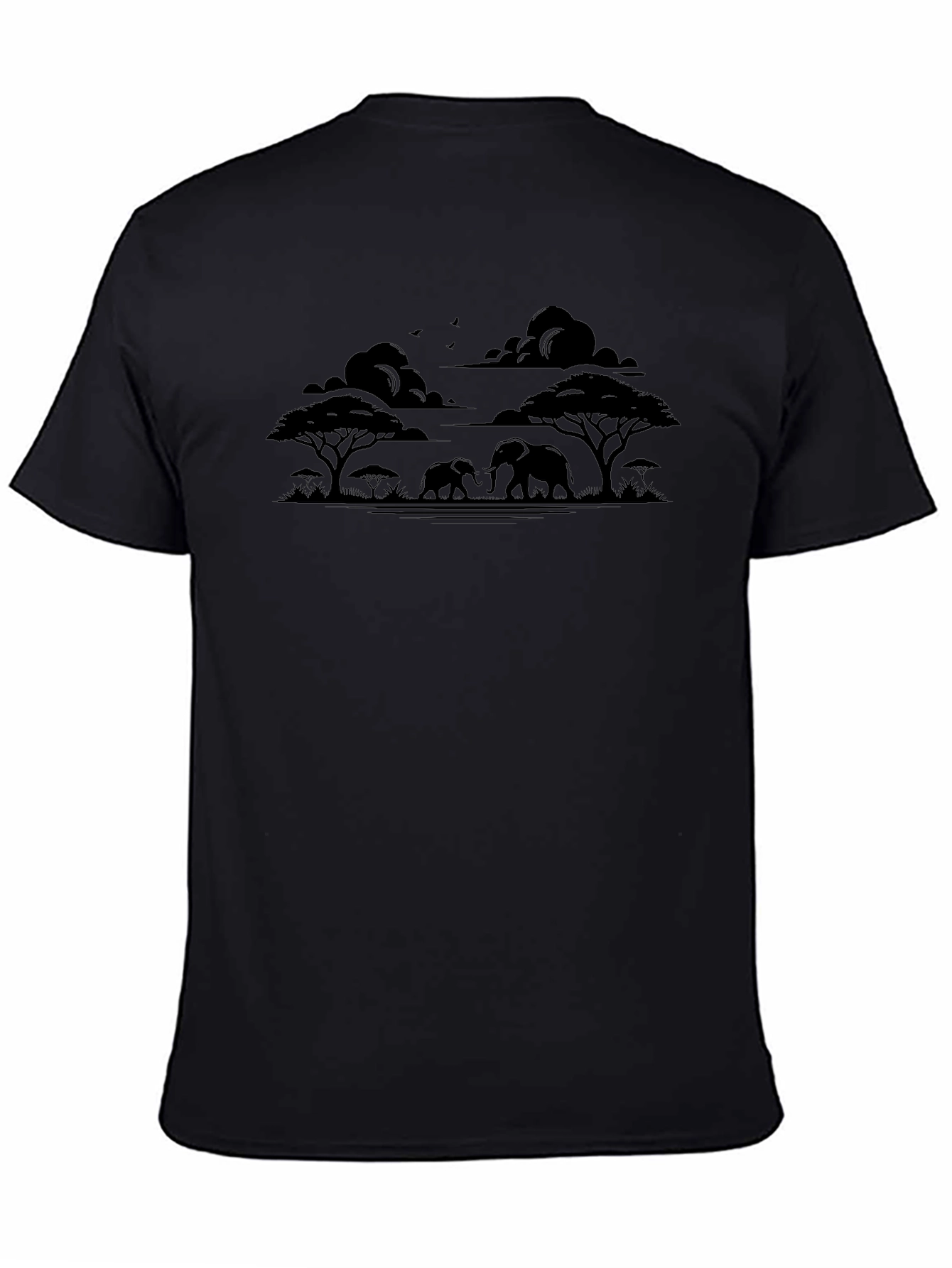 Savanna Elephant Silhouette Black T-Shirt