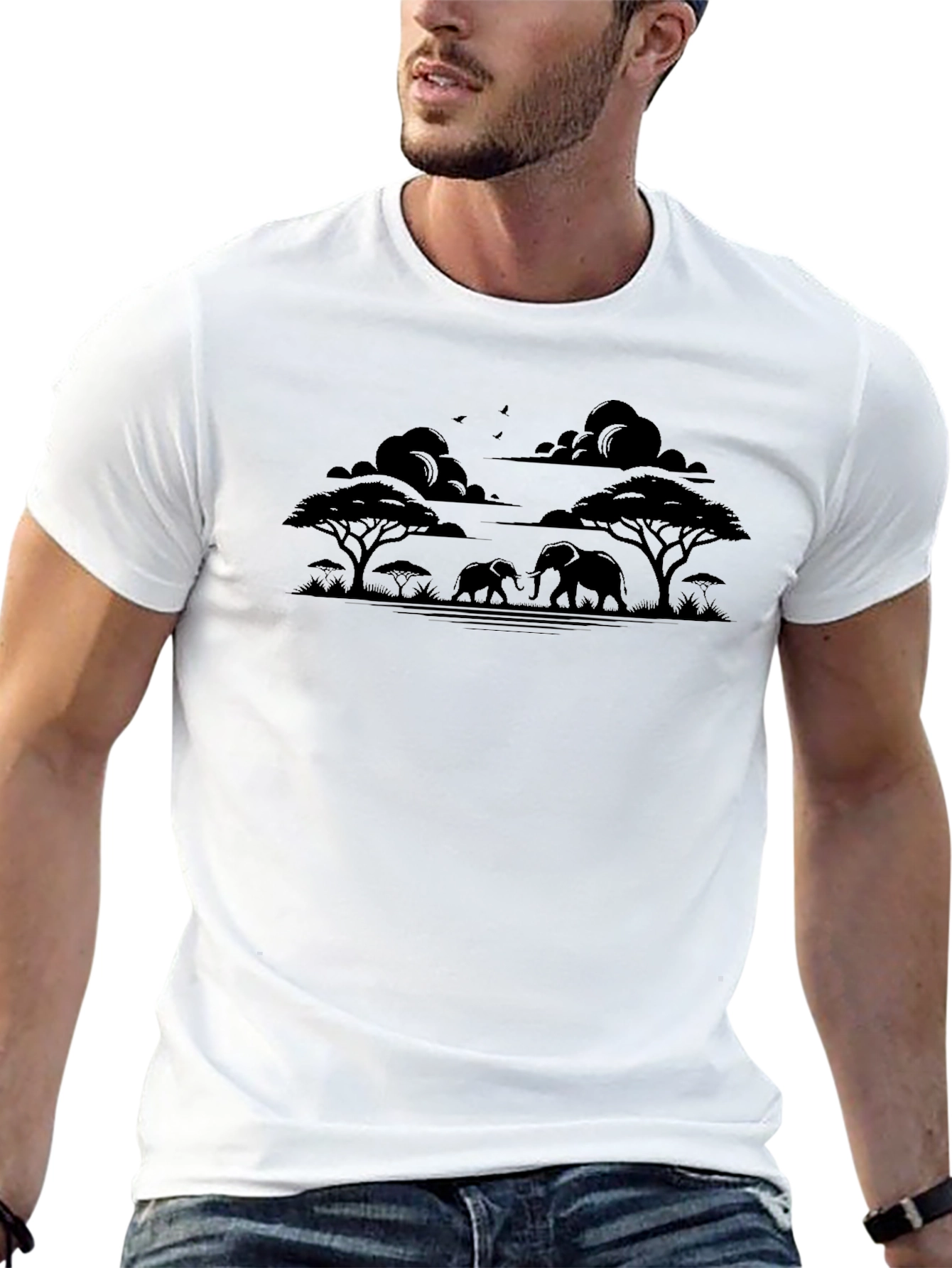Savanna Elephant Silhouette Black T-Shirt