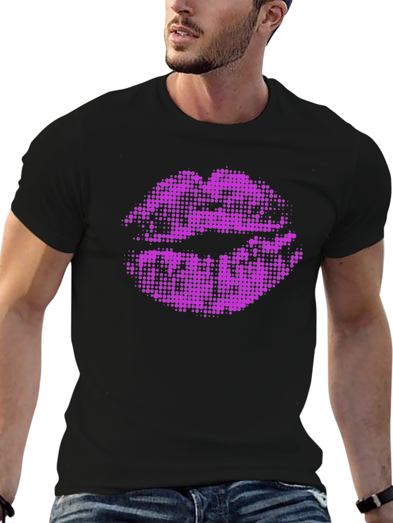 Purple Lips Graphic Black T-Shirt