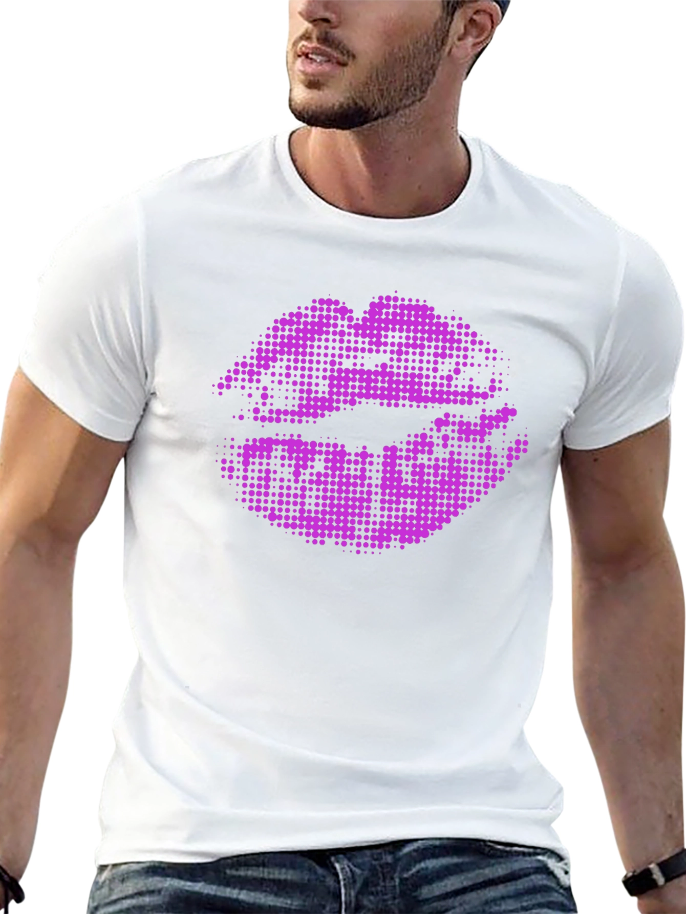 Purple Lips Graphic Black T-Shirt